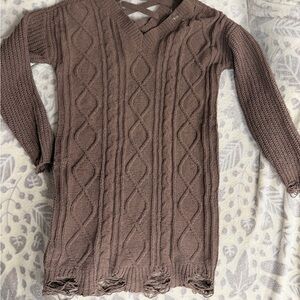 Derek Heart Brown V-Neck Cable Knit Sweater